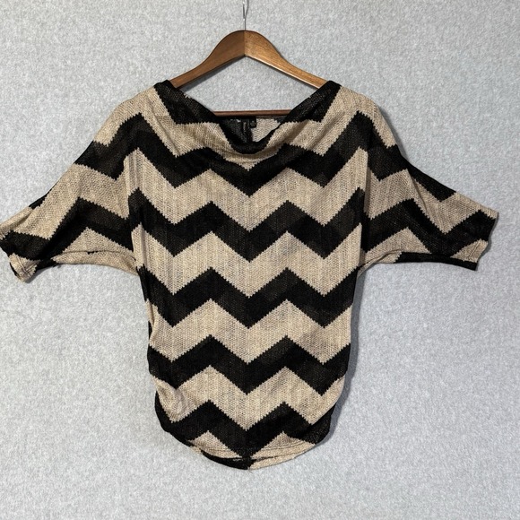 Susan Lawrence Boho Chevron Knit Cowl Neck Top Womens Medium Made USA - Picture 2 of 7